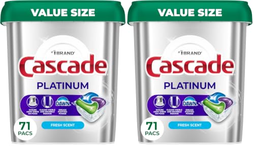 Image of Cascade Platinum Dishwasher Pods, Dishwasher Detergent, Dish Detergent Soap, Fresh, 71 count (Pack of 2)