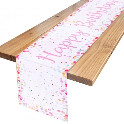 Joyeux Anniversaire Chemin de Table, Chemin de Table d'anniversaire avec Confettis, Happy Birthday ChemindeTable pour Femme - Rose, 33 × 183 cm (Rose)