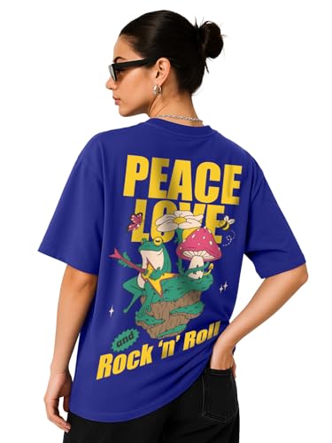 Image of JUNEBERRY Pure Cotton Oversized Baggy Fit Round Neck Drop Shoulder Swan White Back Graphic Printed T-Shirt for Women /Girls
