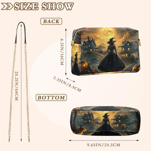 Witch Halloween Scary Moon Crossbody Bags for Women, Small PU Leather Crossbody Purses and Handbags for Shopping Travel4