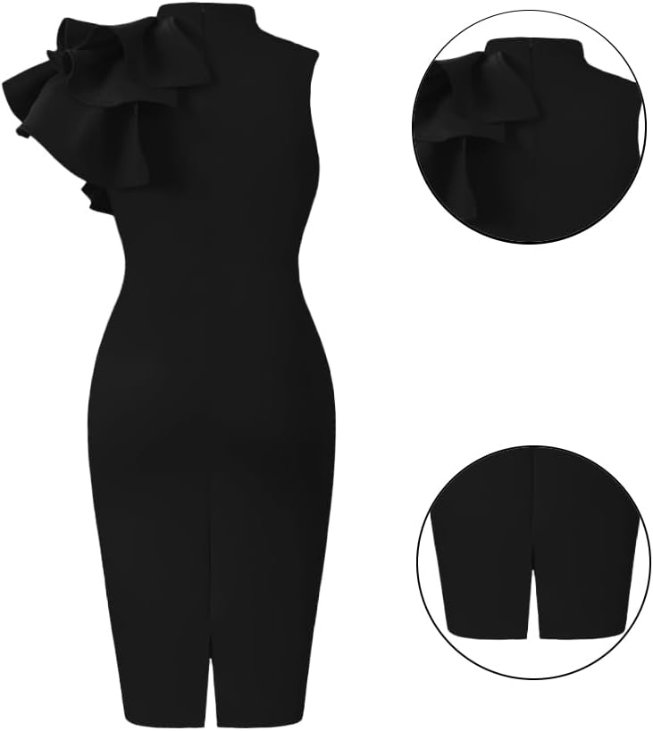 XXTAXN Women's Cocktail Bodycon Ruffle Sleeveless Formal Midi Pencil Dress - Image 5