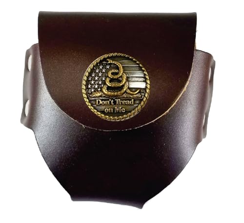Custom Brown U. S. Dont Tread On Me Leather Snuff Can Holder with Snap Closure