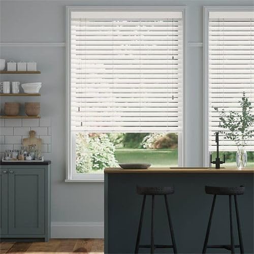 Venecianas Madera Efecto Madera con escalerilla | Color Blanco | 130 x 120 cm (Ancho x Alto) | Cortinadecor