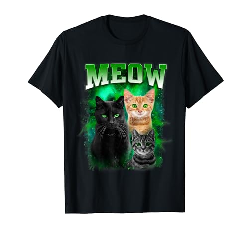 Meow Cat Three Cats In Galaxy Funny Kitten Cats Lovers Camiseta