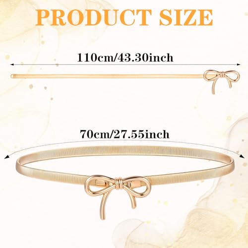 1 Pc Gold Bow Belts for Women, Skinny Belt Waist Slim Gold Wrap Belt, Stretchy Bow Metal Chain Women's Belts for Women Dresses Formal Shirt Jeans4
