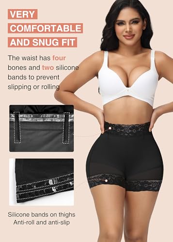 Image of SHAPSHE Butt Lifter Shapewear Shorts for Women, High-Waist Tummy Control | 4 Flexible Waist Stays | Silicone Waist & Leg Grips | Contoured Back Seams | Mesh Thigh Panels | Lace-Trimmed Leg Hem