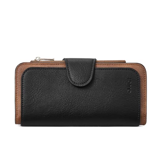 Image of CLUCI Wallet For Women PU Leather RFID Blocking Womens Wallet Bifold Card Holder with ID Window Gifts for Women Birthday, z Black WIth Brown, LARGE, Fashion