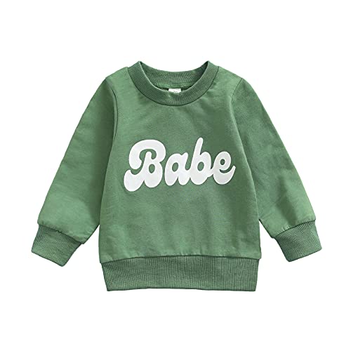 Infant Toddler Baby Boy Girl Pullover Sweatshirt Long Sleeve Letter Sweater T-Shirt Tops Unisex Baby Fall Clothes (Green-Babe, 2-3T)