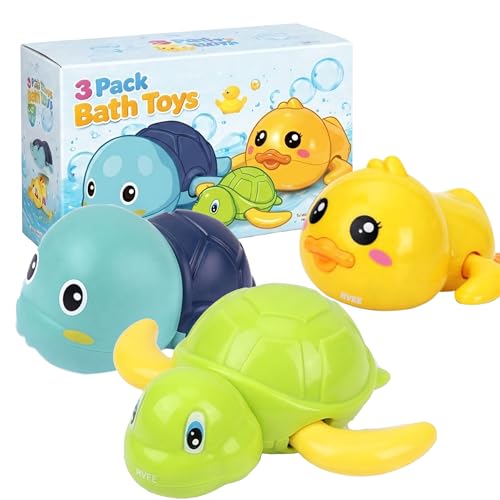 Image of RVEE Wind Up Bath Toys for Kids (Pack of 3) | Swimming Turtle, Whale & Duck Bathtub Toys | Baby Bath Toys for Toddlers 1-5 Years | No Battery Water Toy | Return Gift for Boys & Girls