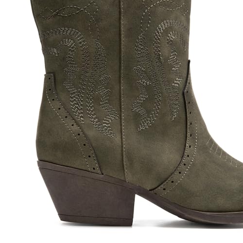 Image of SelRoys Cowboy Boots for Women Cowgirl Mid Calf Western Boots Embroidered Stitched Pointed Toe Chunky Block Heel Brown Red Black US5-11