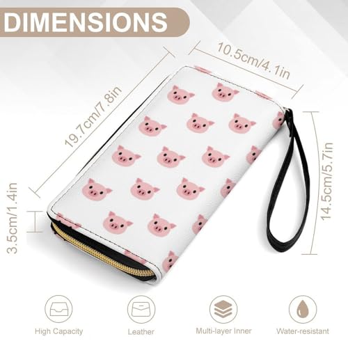 Leather Women's Wallet, Large Capacity Card Holder, Multi-layer Pockets, Travel Ready, Funny Pink Pig Face2