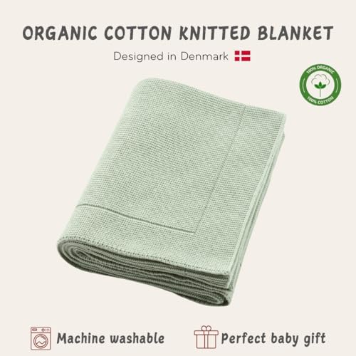 Image of 100% Organic Cotton Knit Receiving Baby Blanket for Newborns - Soft, Breathable Blanket for Crib & Stroller - Nursery Gift (Roman Green)