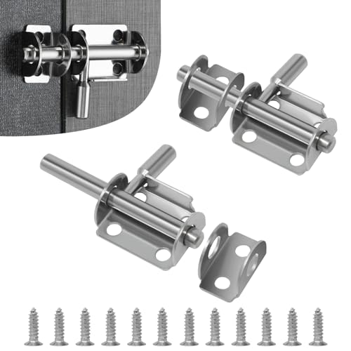 Wkmamo 2 Pcs Sliding Door Lock Stainless Steel,Latch Sliding Door Lock,Door Security Slide Latch Lock,Door Bolts Lock Latch for Bathroom Pet Doors Fences Shed Doors (2