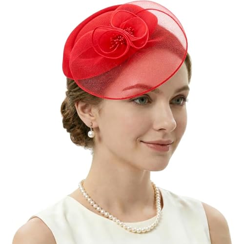 Image of DRESHOW Fascinators Hat Feather Headband Women's Fascinators Tea Party Headwear with Clip Flower Head Band for Girls & Women