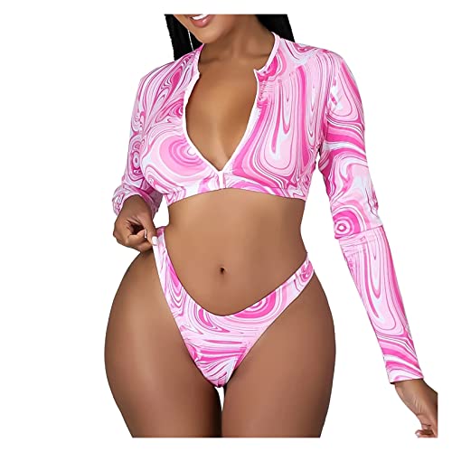 Tankini pour femme rose L maillot de bain sexy deux pièces avec taille longue et zip