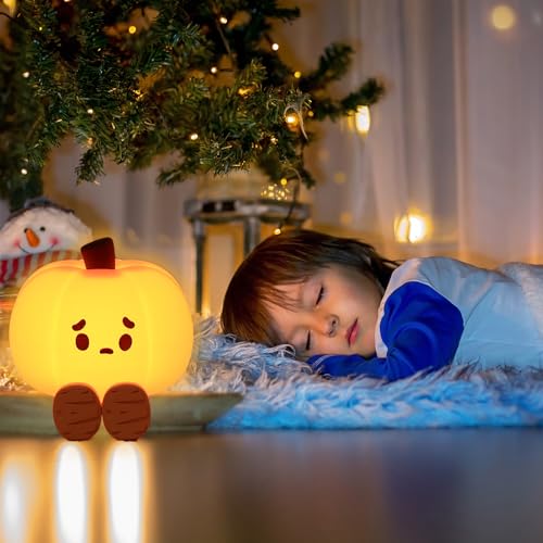 Lilampts Pumpkin Night Light, Cute Pumpkin Decor Silicone Night Lamp With 3 Level Dimmable Bedside Lamp Halloween Night Light Nursery Nightlight Dorm Decor,Silicone Touch Light thumb #4