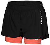 Crivit PRO 2-in-2 Lined Running Shorts-Black/Coral-Medium
