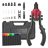 Pistola Remachadora 3 en 1 Meterk Juego de Alicates para Remaches con 6 Tamaños Tuerca de Remache（M3, M4, M5, M6, M8, M10）, 5 Tamaños de Cabezales de Remache y 2 Mandriles de Escariado