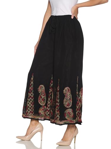 Women's Beautiful Chikan Hand-Made Regular Fit Black Georgette Palazzo Or Trousers2