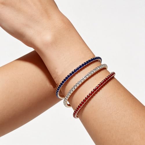 Image of Dreuyet American Flag Rhinestone Bracelet Red White Blue Crystal Patriotic 4th of July Shiny Decorations USA Independence Day Jewelry