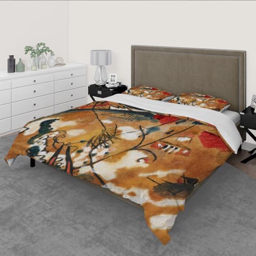 Housse de couette marron fermeture éclair motif rétro abstrait 3 pcs - 3