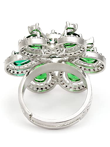 Image of Karatcart Platinum Plated Elegant Austrian Crystal Adjustable Leaf Ring for Women and Girls