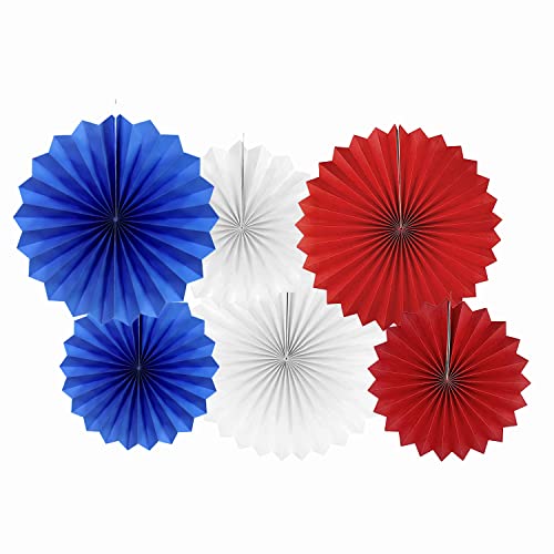 Vsosfiza Lüfter aus Papier, zum Aufhängen, Rot, Weiß, Blau, Dekoration für Party/Party (6 Stück) Cover