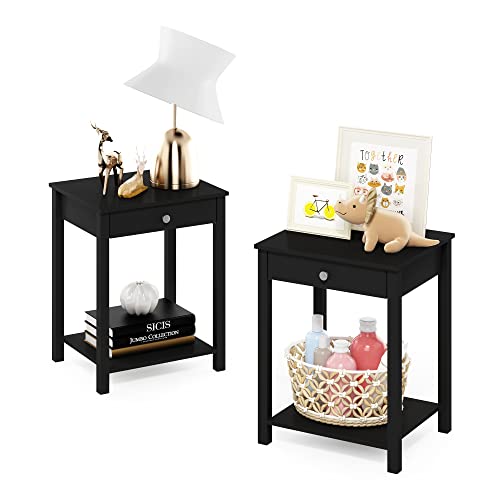 Image of Furinno Classic Side Table with Drawer, 2 Pack, Americano