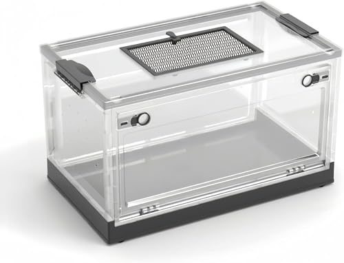 Vzqr 折りたたみ式爬虫類ケージ 透明飼育ボックス 小動物・昆虫・ハムスター用 通気性・防逃げ・断熱 観察しやすい軽量ペットケージ 持ち運び便利 組み立て簡単 L ブラック (L,ブラック)