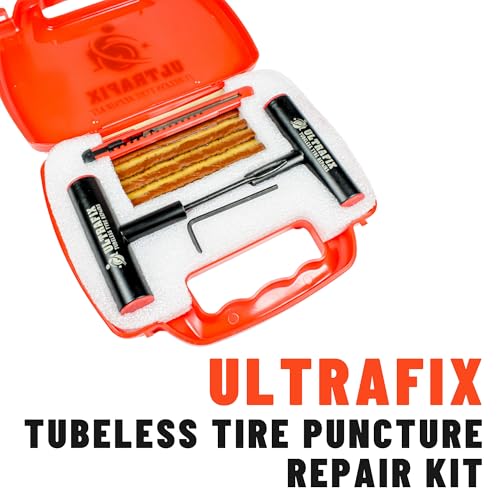 Image of Premium Tubeless Tyre Puncture Repair Kit - Heavy Duty Metal Tools with 10 Repair Strips, Safety Cutter & Allen Key for Car