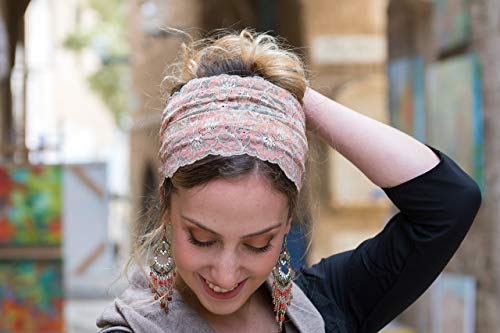 Stunning Cream & Umber Embellished Lace Headband Bandana, Tichel, Head Covering,scarf, Half Coveing, Pre-tied,loss Hair3