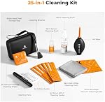 K&F CONCEPT 25-in-1 Kit de nettoyage d'objectifs pour caméra avec 16mm Swab*6, 60+20ml Nettoyage liquide, étui de stockage, stylo à lentilles, brosse, Air Blowing, tenue de nettoyage*2 pour DSLR Capteurs de filtre d'objectif pour caméra