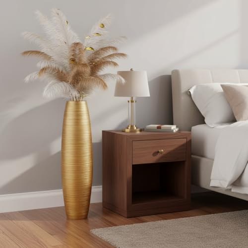 Image of Tall Floor Vase, 27.5 inches (70cm, 2.3FT) Tall Vases Sturdy, Luxury, Textured for Decorative Branches Dried Flowers, Floor Vase for Rustic Living Room, Shelf Decor, Resin Gold