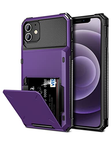 Vofolen for iPhone 12 Case Wallet Cover 4-Card Credit Card Holder ID Slot Scratch Resistant Dual Layer Hybrid Protective Hard Shell Rugged TPU Bumper Armor Case for iPhone 12 6.1 inch GreyPurple