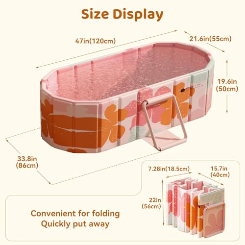 Image of Portable Foldable Adult Bathtub for Home, Large Plastic Soaking Tub with Drain Pipe, Freestanding Spa Bath Tub for Hot & Cold Bath, Balcony & Small Bathroom Use (Peach Blossom)
