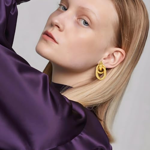 Gold Geometric Clip On Earrings for Women 18K Chunky Gold Knot Link Clip Earrings Trendy Jewelry3