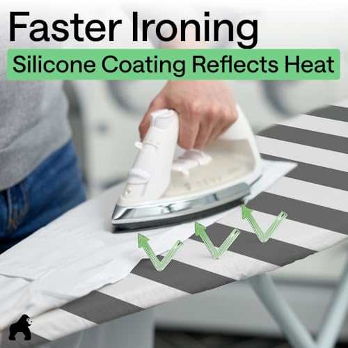 Image of Gorilla Grip Reflective Silicone Ironing Board Cover, Resist Scorching and Staining, 15x54, Hook and Loop Fastener Straps, Pads Fit Standard Boards, Elastic Edge, Thick Padding, Stripe White Gray