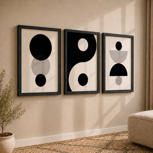 Image of NoWorries Minimalist Moon wall decor framed paintings for living room, Set of 3 Wall art frames for home decoration (Geometric pattern) (Theme-Minimalist) (Art-5, 10x13inch)