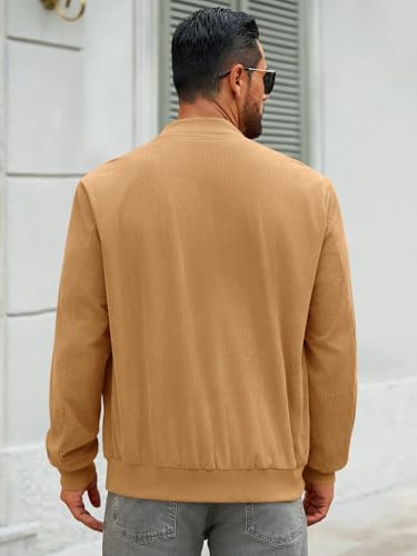 Runcati Mens Corduroy Bomber Jacket Lightweight Zip Up Casual Vintage Fall Varsity Jacket with Pockets3