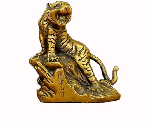 Statue Tigre Chinois en Laiton Pur : Sculpture Feng Shui Artisanale