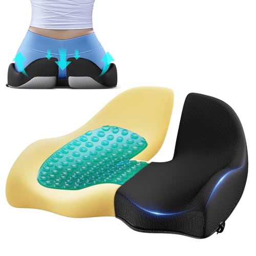 Benazcap Large Cooling Gel Memory Foam Seat Cushion for Long Sitting | Ergonomic cushion. Relieves sciatica, tailbone & lower back pain, great for office work, gaming and long-distance car travel. - image 1