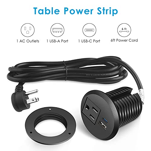 Desktop Power Grommet With Pd 20W Usb C Fast Charging Station, 2-Inch Hole Grommet Recessed Outlet, Flush Mount Power Grommet Desk Outlets With Usb Ports For Home, Office,6Ft Extension Cord #TOP1