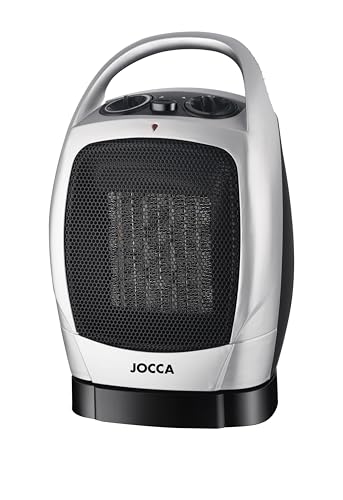 JOCCA Calefactor Cerámico 1500W,Calentador Eléctrico Compacto con Placas de Cerámica, 2 Potencias, Termostato Regulable, Oscilación 60°, Bajo Consumo, Silencioso, Diseño Compacto