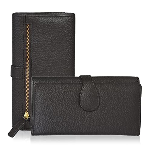 Image of Real Leather Women Wallet Leather with RFID Blocking -Trifold Card Holder Designer Ladies Clutch with ID Window Wallets, Brown, Small, Cfh12