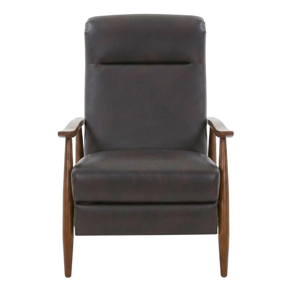 Semi-Leather Recliner Chair with Wood Arms Push-Back by Furnifact – Hardwood and plywood frame construction, Leather Gel, Brown