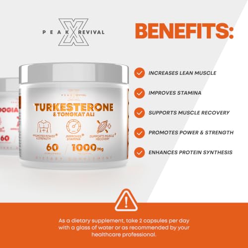 Image of Turkesterone & Tongkat Ali Lean Muscle Growth & Recovery, (120 Capsules) | Fadogia Agrestis & Turkesterone Tongkat Ali, Muscle Stack for Energy, Athletic Performance & Muscle Mass, BY Peak Revival-X