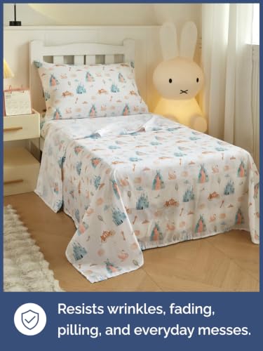 Image of Kids Twin Size Castle Bed Sheets - 3 Piece Kids Castle Sheet Set - Fairytale Magic Bedding - Ultra-Soft, Cute & Cozy - Breathable & Machine Washable - Blue Bed Set for Boys, Girls, Teens & Toddlers
