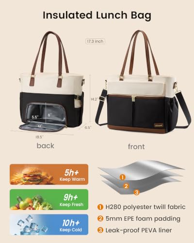 Image of LOVEVOOK Lunch Tote Bag for Women, Work Laptop Bag with Lunch Compartment
