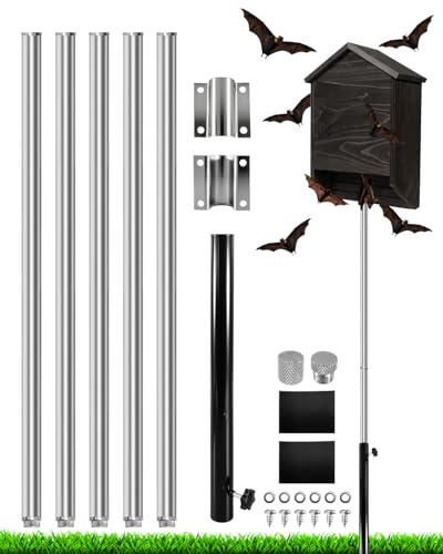 15 FT Telescoping Stainless Steel Purple Martin Bat House Pole Kit Heavy Duty Adjustable 5-Section Pole Mount with Ground Socket Bird Feeder Accessories for Outdoors (Silver)