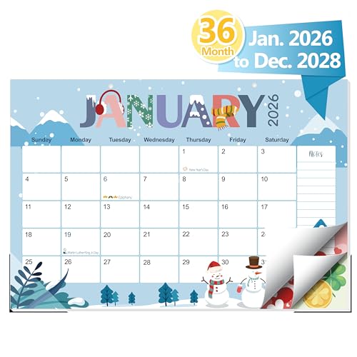 Image of Guasslee Desk Calendar 2026-2028,36 Months Calendar Runs from 2026 Jan. to 2028 December, 17 inchx11.5 inch Monthly Desktop /Wall Planner with Thick Paper and Notes for Home School & Office